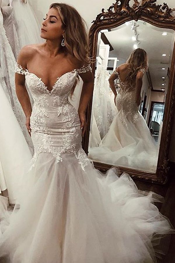 Bmbride Off Shoulder Lace Mermaid Wedding Dress