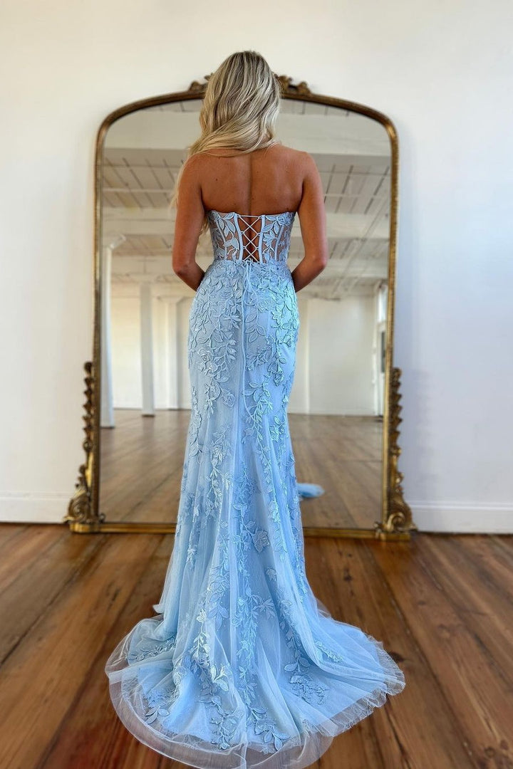 Prom Dress Ball Gown With Mermaid Appliques in Baby Blue