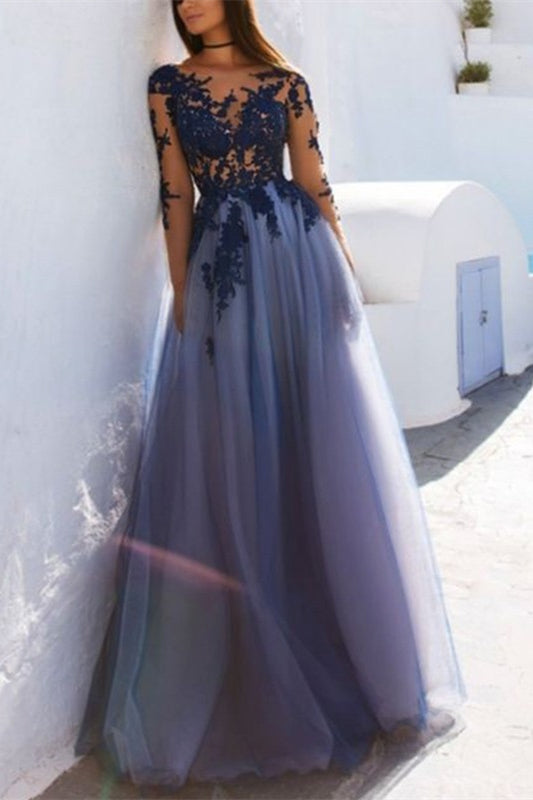 Long Sleeve Tulle Prom Dress