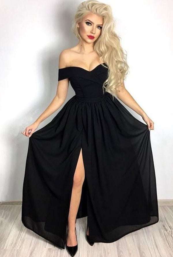 Off-the-Shoulder Black Prom Dress