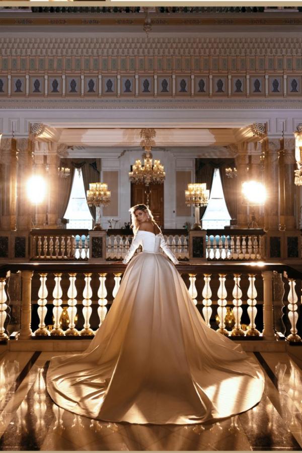 Bmbride Pearl-Adorned A-Line Satin Wedding Dress