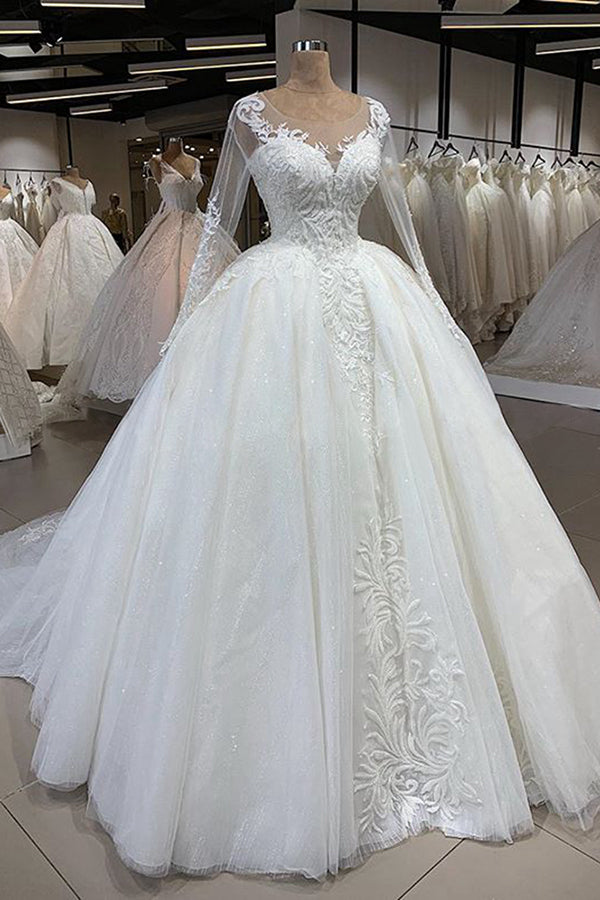 Bmbride Long Sleeve Ball Gown Tulle Wedding Dress