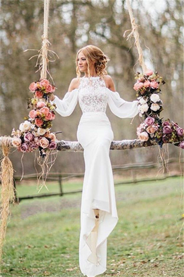 Bmbride Lace Long-sleeves Mermaid Wedding Dress