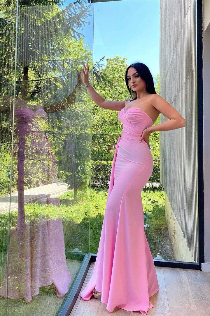 Pink Off-the-shoulder A Line Evening Dress Silk with Slit