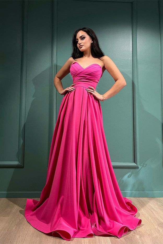 Sweetheart Long Evening Dress With Split in Fuchsia