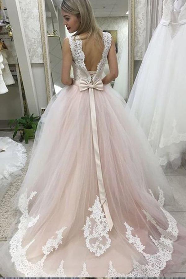 Bmbride Pale Pink Court Train Wedding Dress