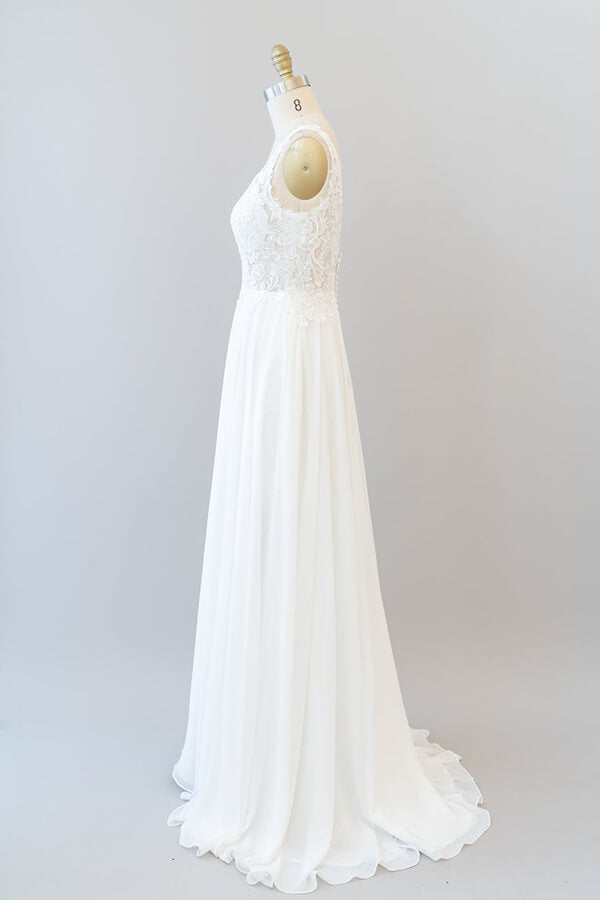 Bmbride Chiffon A-line Wedding Dress with V-neck Appliques