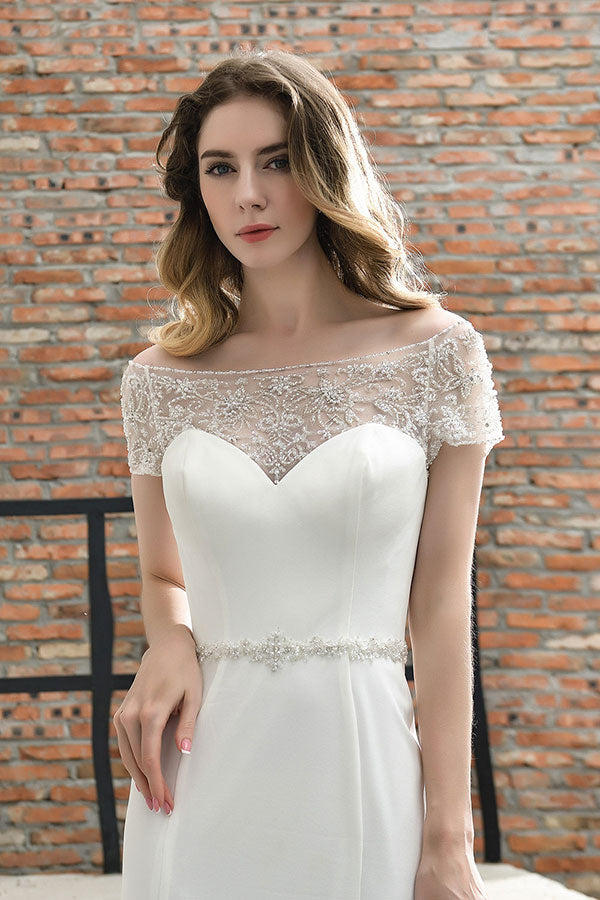 Bmbride Short-Sleeve Mermaid Satin Lace Bridal Gown