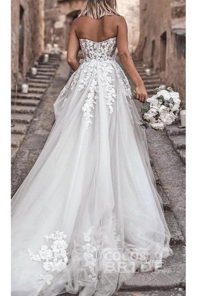 Bmbride Sweetheart Tulle Long Beach Charming Appliques Wedding Dress