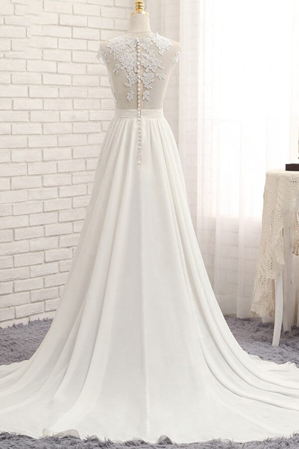 Bmbride Front Slit Appliques Chiffon A-line Bridal Gown