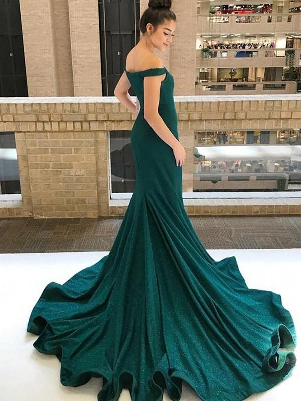 Off-the-Shoulder Dark Green Mermaid Evening Dress