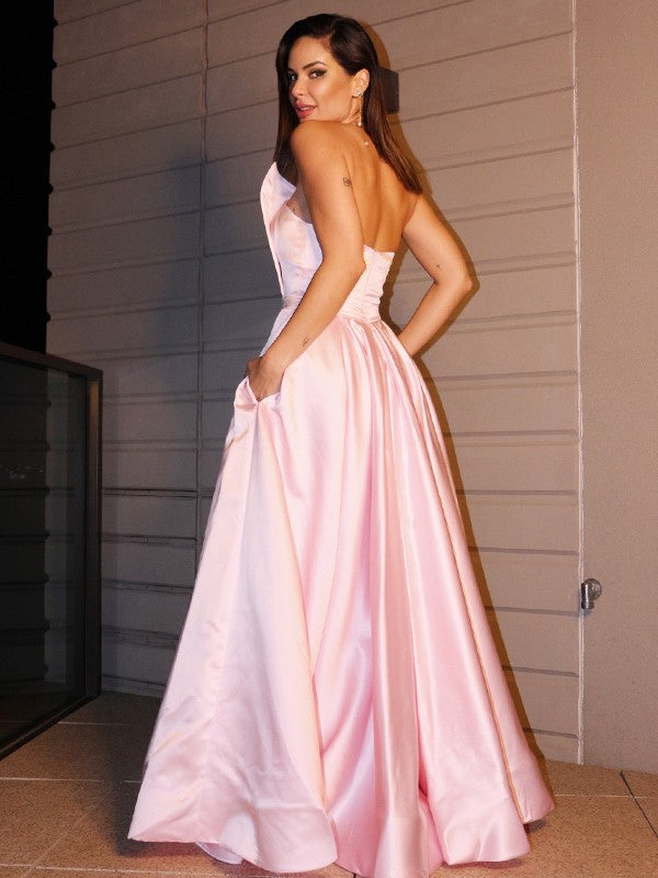 Pink Long Prom Dress with Side Split and Pockets