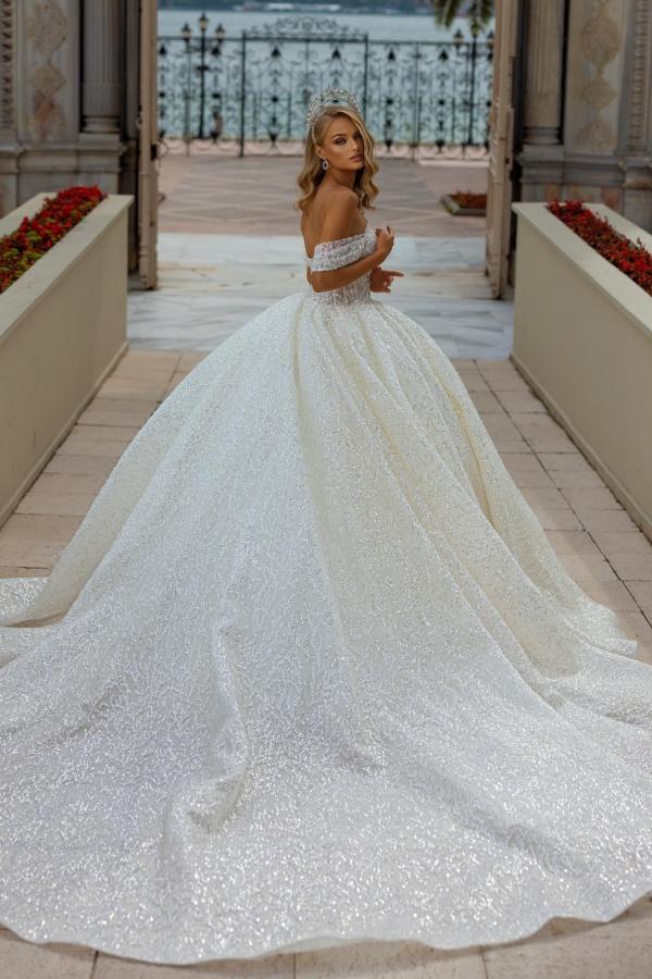 Bmbride Off the Shoulder Sequined Wedding Dress