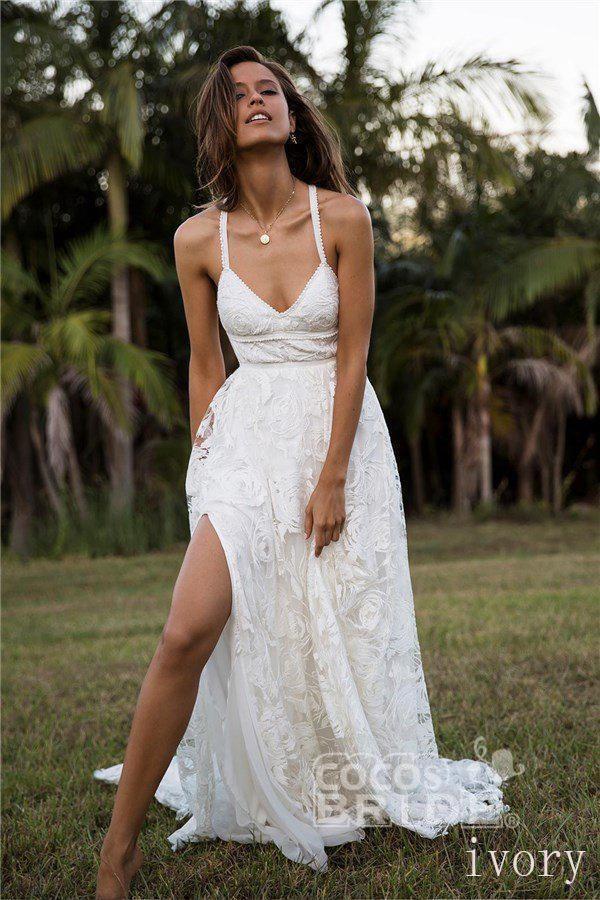 Bmbride Beach Lace Wedding Dress with Floor Length Split