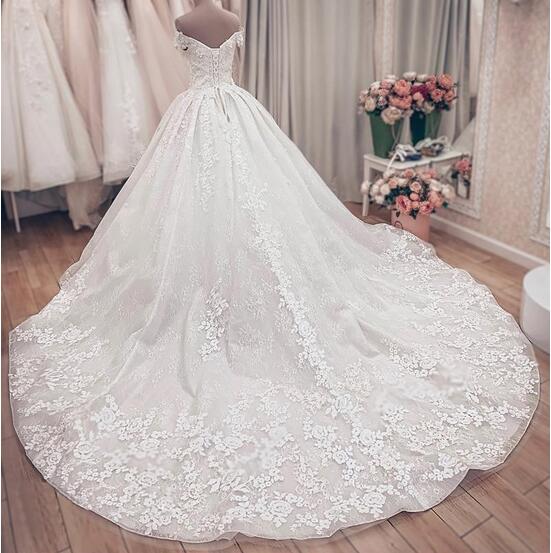 Bmbride Luxury Off Shoulder A-Line Lace Wedding Dresses