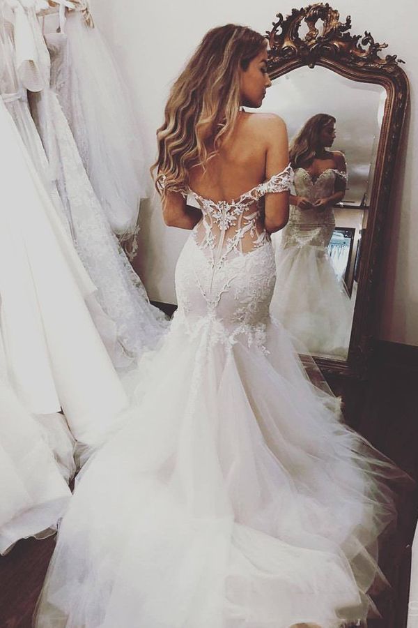 Bmbride Off Shoulder Lace Mermaid Wedding Dress