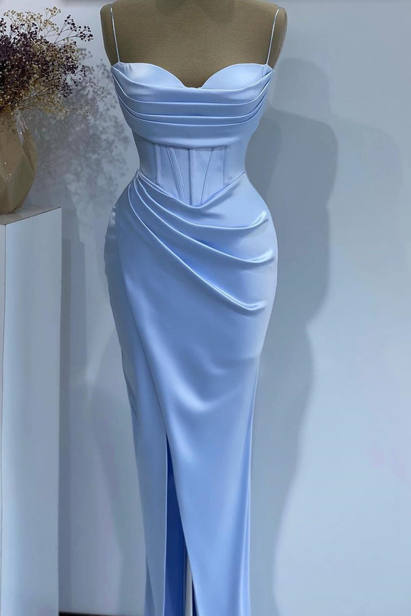 Online Baby Blue Mermaid Sweetheart Prom Dress With Spaghetti Straps