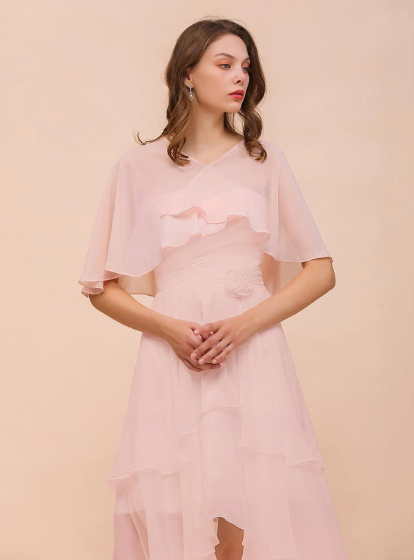 Blushing Pink Chiffon Ruffle Special Occasions Wraps-koscy