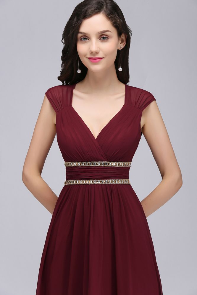 MISSHOW offers gorgeous White,Ivory,Burgundy,Grape,Sky Blue,Royal Blue,Dark Navy,Black V-neck party dresses with delicately handmade Ruched in size 0-26W. Shop Floor-length prom dresses at affordable prices.