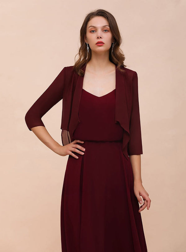 Burgundy Chiffon Special Occasion Wraps with Half Sleeves-koscy