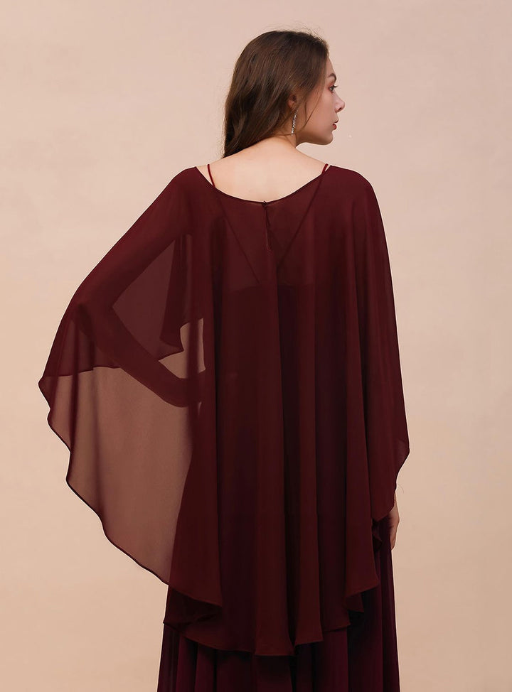 Burgundy Chiffon Special Occasions Long Wrap-koscy