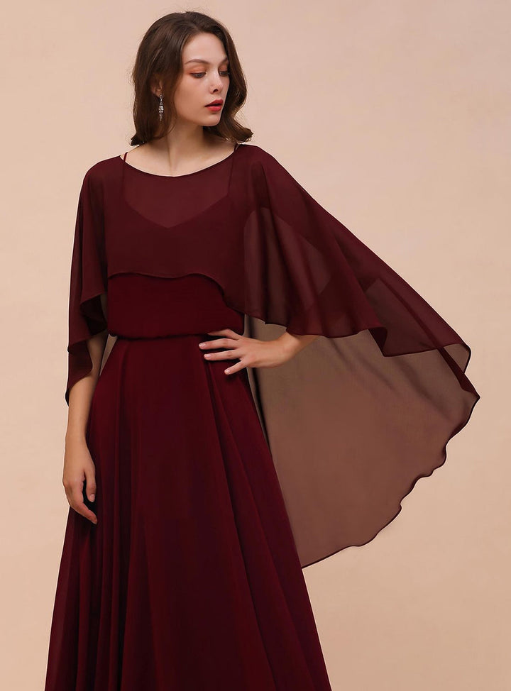 Burgundy Chiffon Special Occasions Long Wrap-koscy