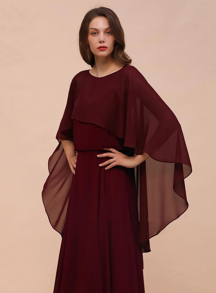 Burgundy Chiffon Special Occasions Long Wrap-koscy