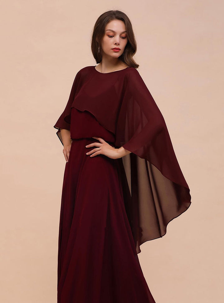 Burgundy Chiffon Special Occasions Long Wrap-koscy