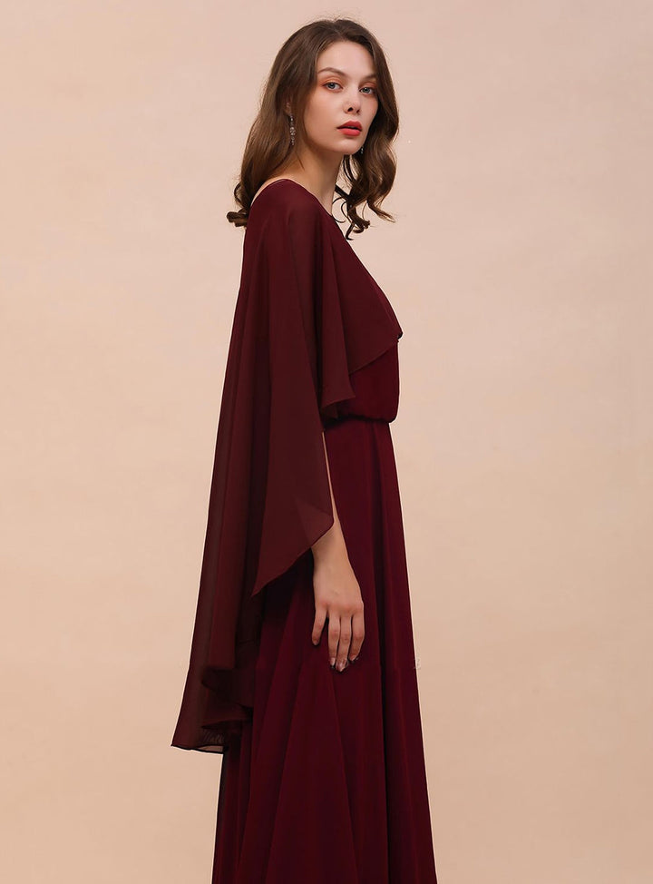 Burgundy Chiffon Special Occasions Long Wrap-koscy