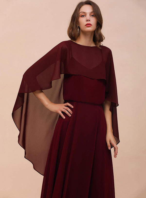 Burgundy Chiffon Special Occasions Long Wrap-koscy