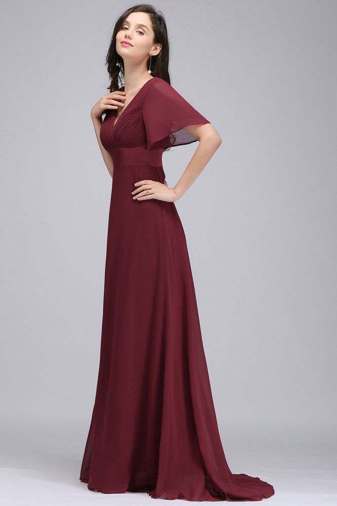 MISSHOW offers gorgeous Burgundy,Grape,Royal Blue,Dark Navy,Black,Dark Green V-neck party dresses with delicately handmade Ruched in size 0-26W. Shop Floor-length prom dresses at affordable prices.