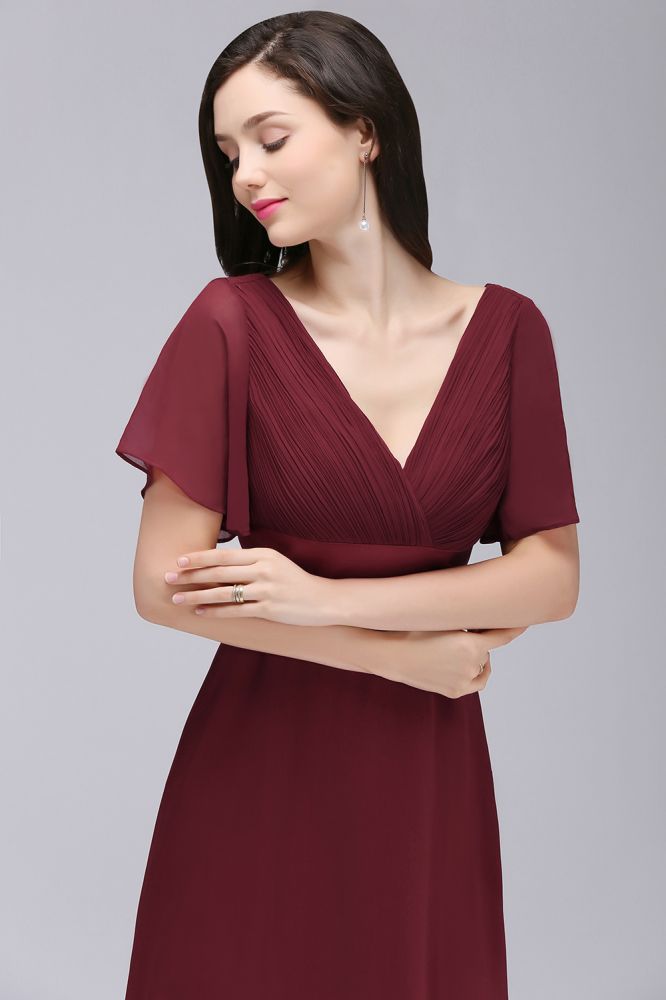 MISSHOW offers gorgeous Burgundy,Grape,Royal Blue,Dark Navy,Black,Dark Green V-neck party dresses with delicately handmade Ruched in size 0-26W. Shop Floor-length prom dresses at affordable prices.