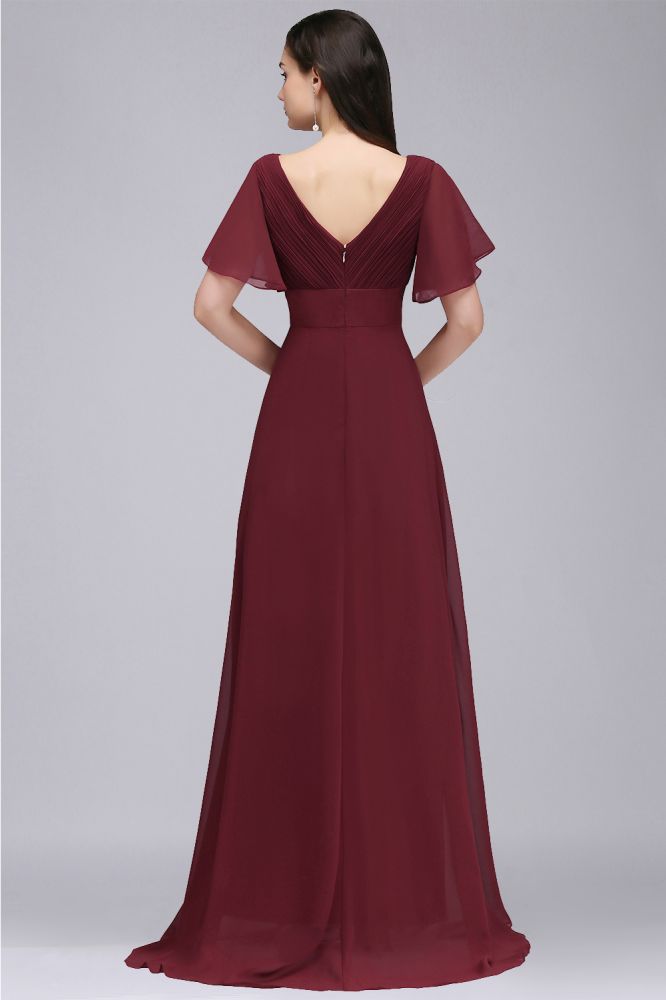 MISSHOW offers gorgeous Burgundy,Grape,Royal Blue,Dark Navy,Black,Dark Green V-neck party dresses with delicately handmade Ruched in size 0-26W. Shop Floor-length prom dresses at affordable prices.