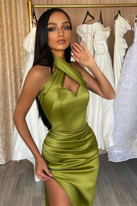 Green Halter Mermaid Long Prom Dress With Split - Stunning