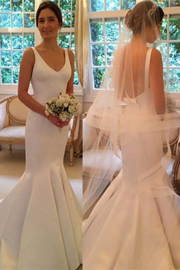 Bmbride Mermaid V-neck Sleeveless Backless Wedding Dress