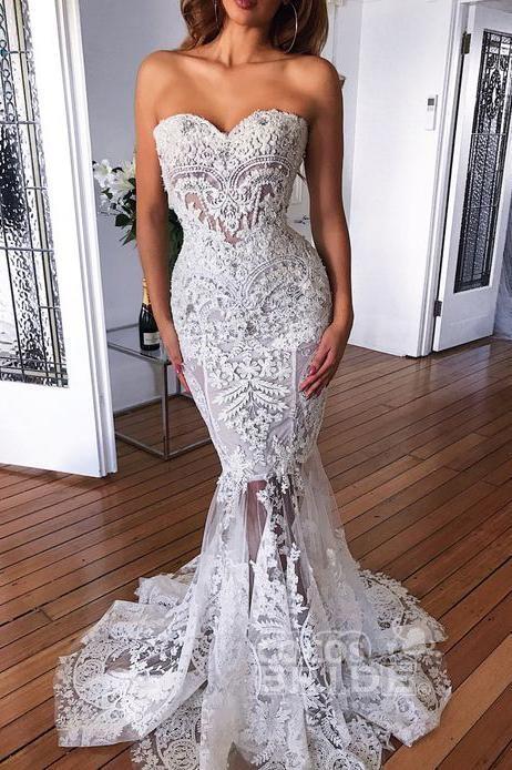 Bmbride Sweetheart Mermaid Lace Appliques Long Wedding Dress