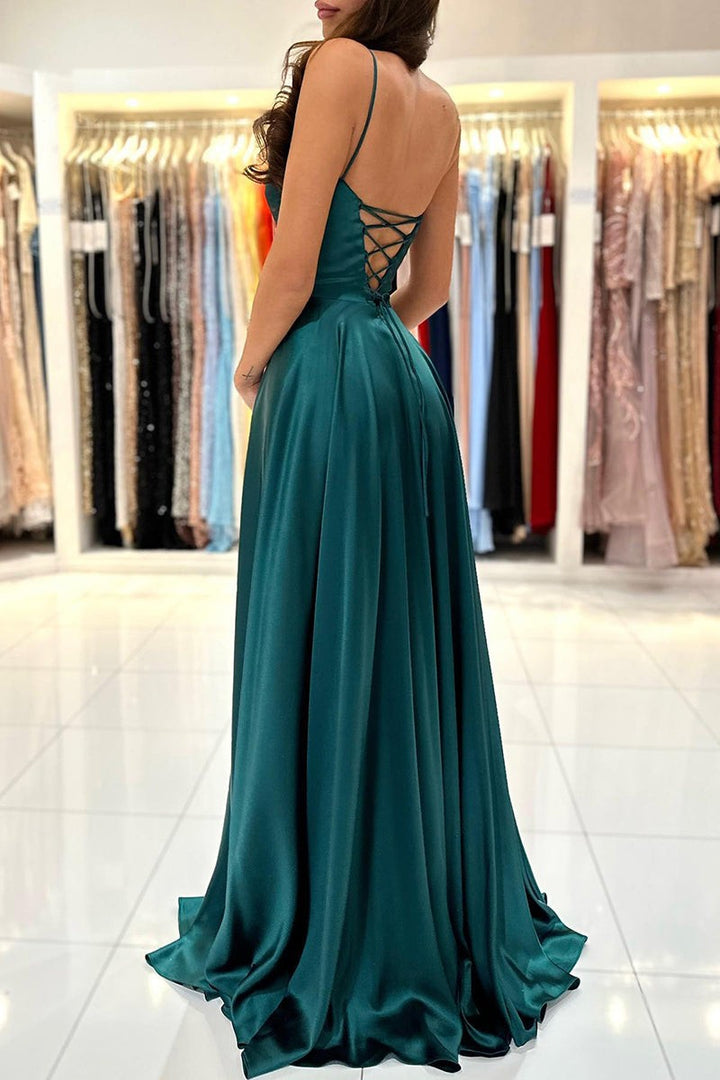 Green A Line Long Split Simple Prom Formal Dress