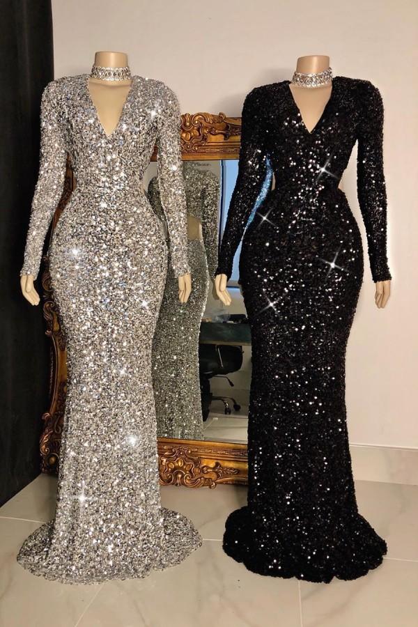 Sequins Mermaid Evening Dress Long Sleeves