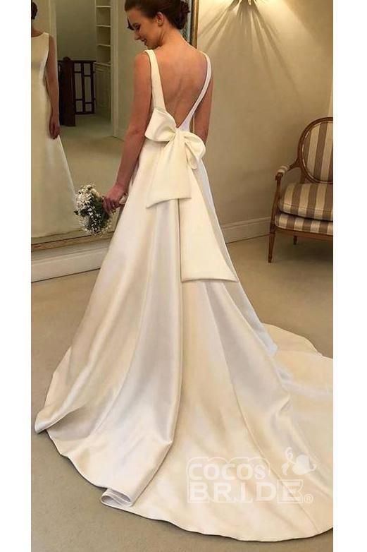 Bmbride Timeless Satin A-Line Backless Bridal Gown