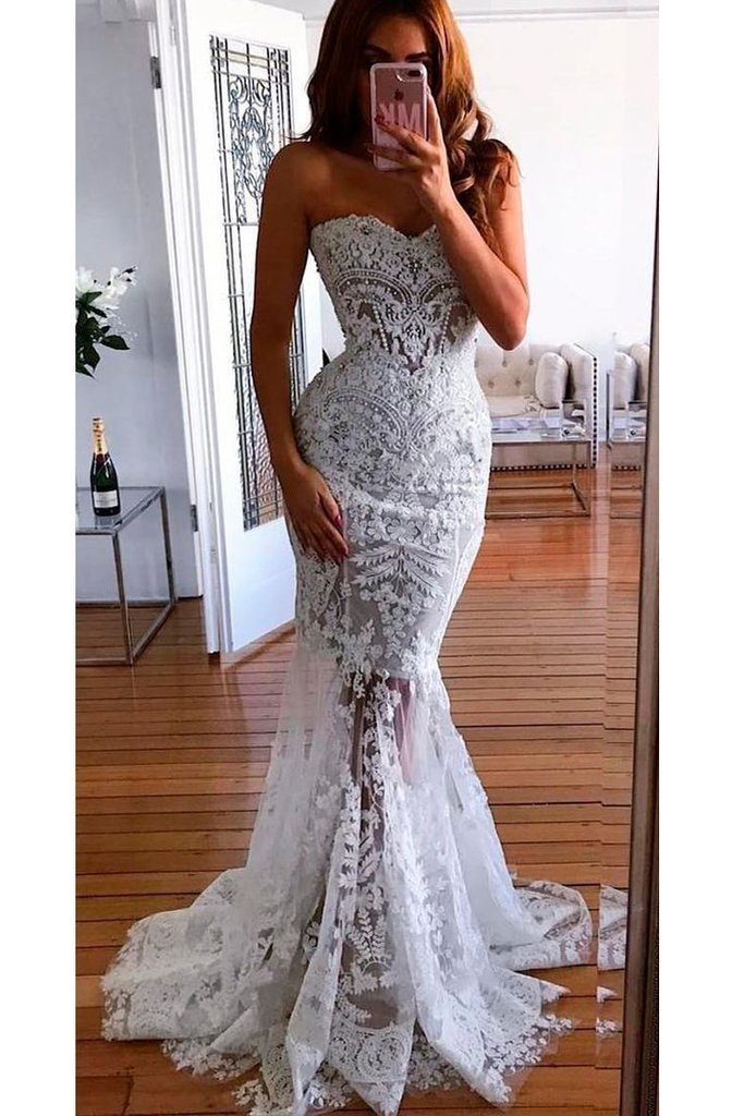 Bmbride Sweetheart Mermaid Lace Appliques Long Wedding Dress