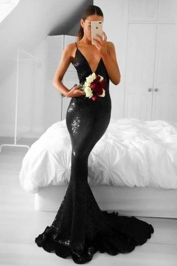 Prom Dress Black Sequins Mermaid