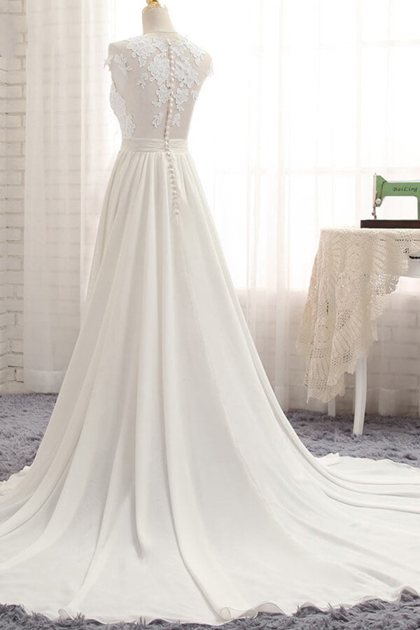 Bmbride Front Slit Appliques Chiffon A-line Bridal Gown