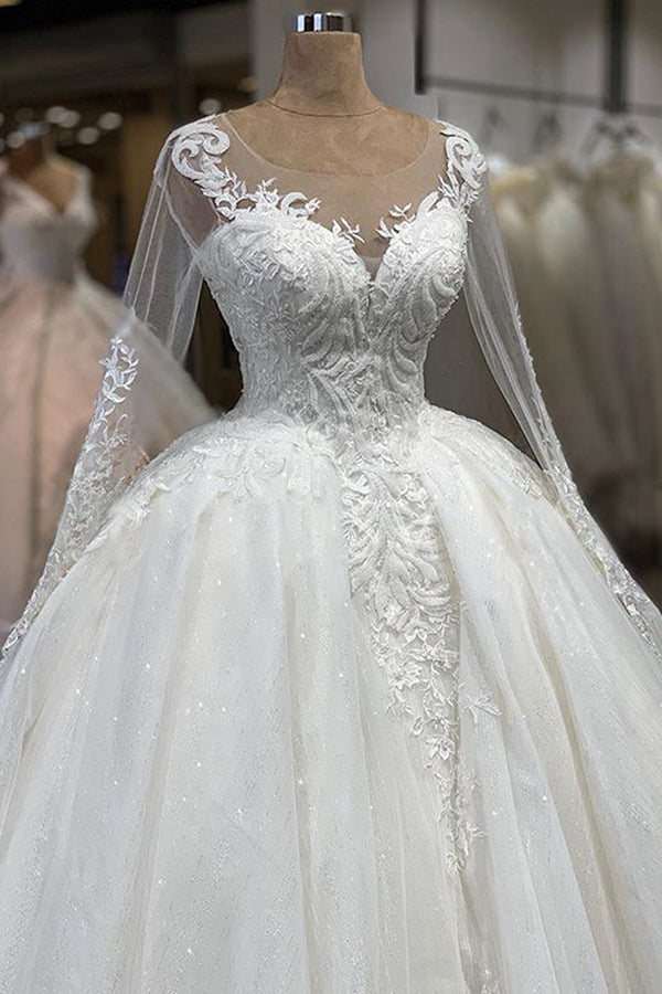 Bmbride Long Sleeve Ball Gown Tulle Wedding Dress