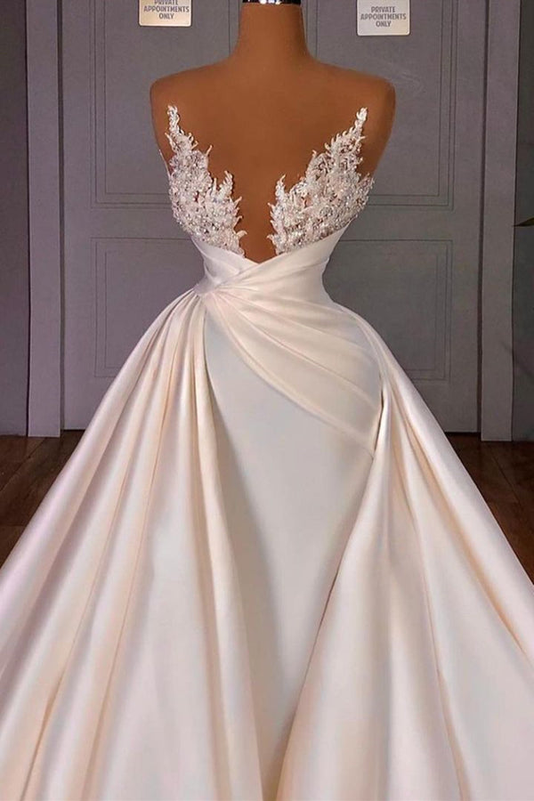 Bmbride Mermaid Satin Lace Off-Shoulder Sequined Wedding Dress