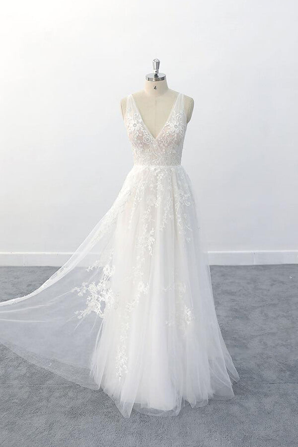 Bmbride V-neck Appliques Tulle A-line Wedding Dress