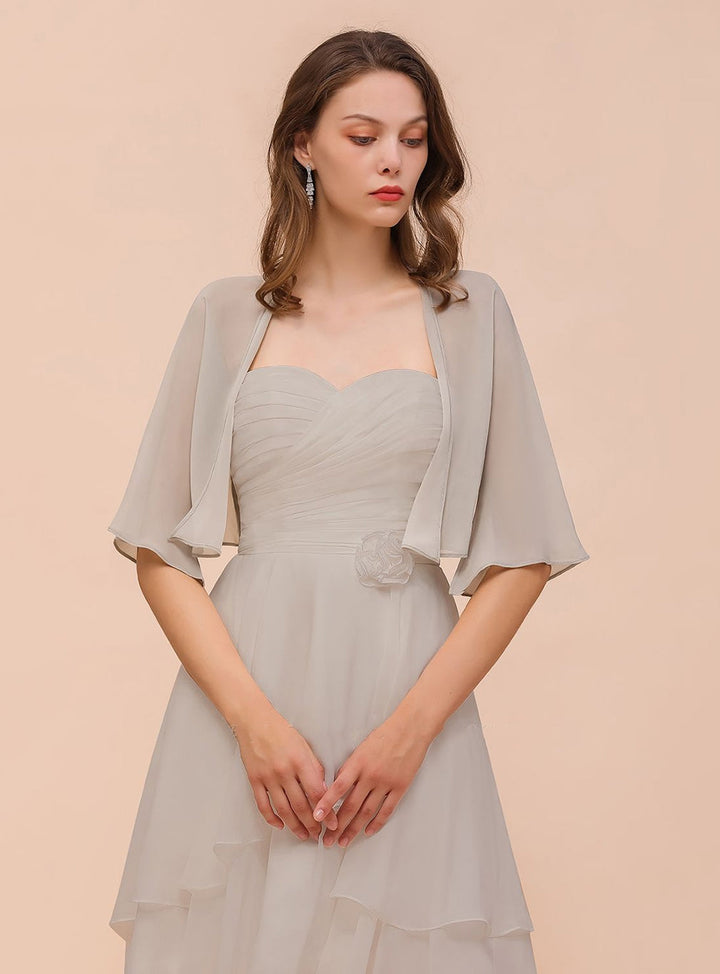 Chiffon Half Sleeves Special Occasions Wraps Silver-koscy