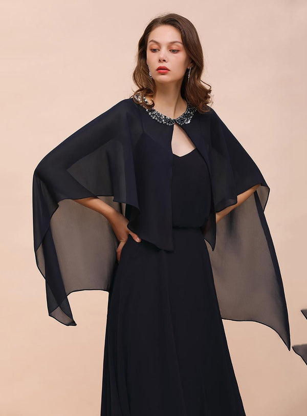 Chiffon Special Occasions Wrap Dark Navy with Beadings-koscy