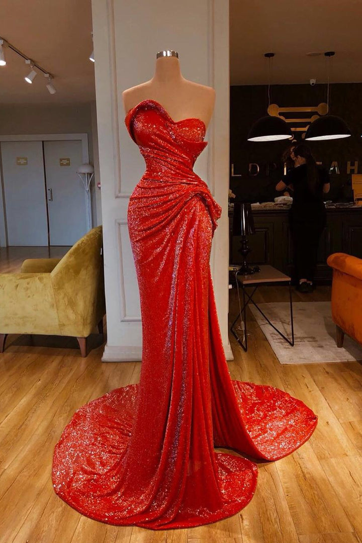 Sequined Red Sweetheart Mermaid Prom Dress