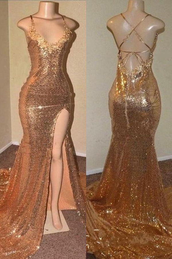 V-Neck Prom Dress with Sequins