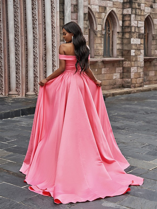 Pink Off-the-Shoulder Long Prom Dress With Split